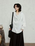 SUNYVONNE Simple Swinging Neck Streamer Loose Shirt