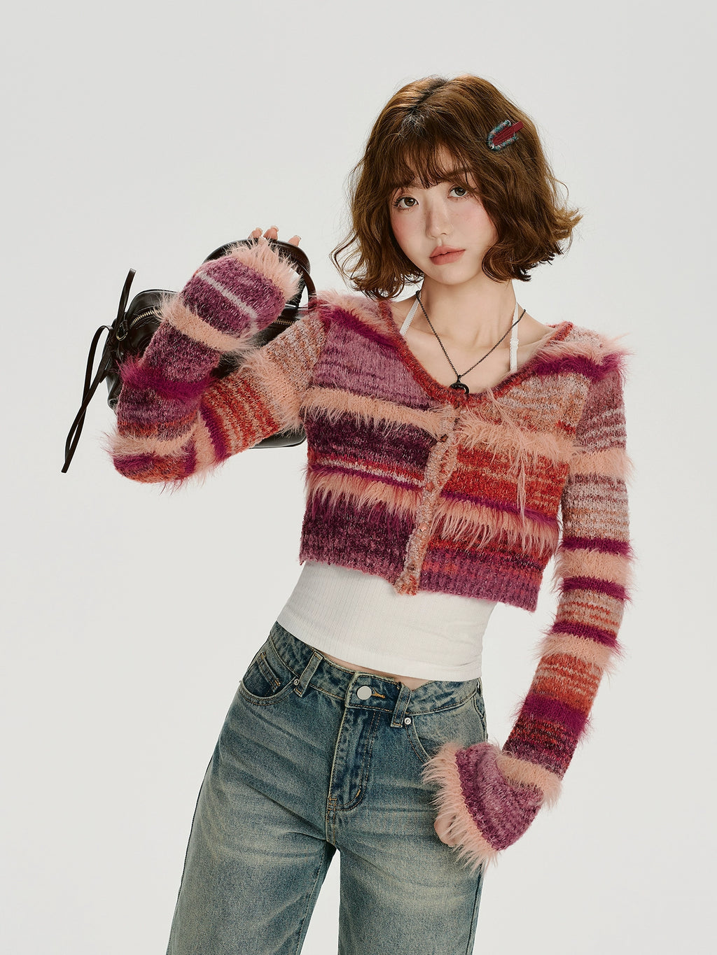 Girlyhalo Vintage Striped Knitted Cardigan