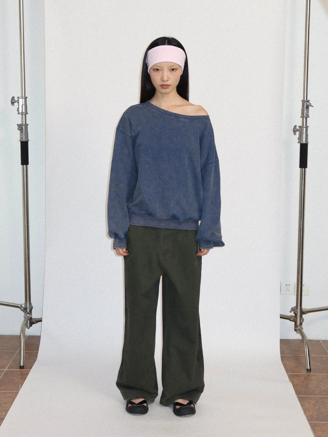 FUNKYFUN Loose Boat Collar Drop Shoulder Pullover Sweater