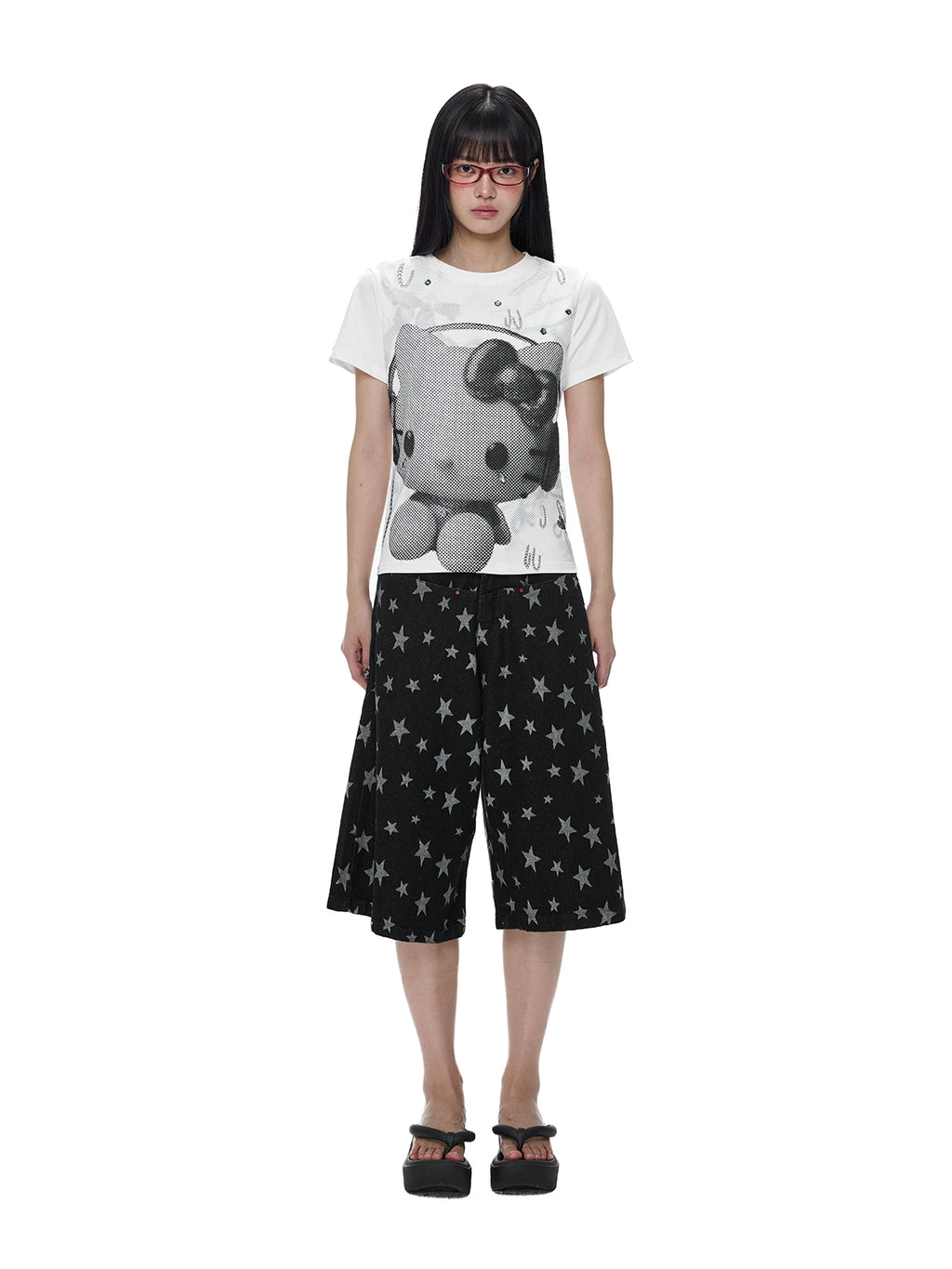 EZEK Cartoon Cat Print Slim Tee