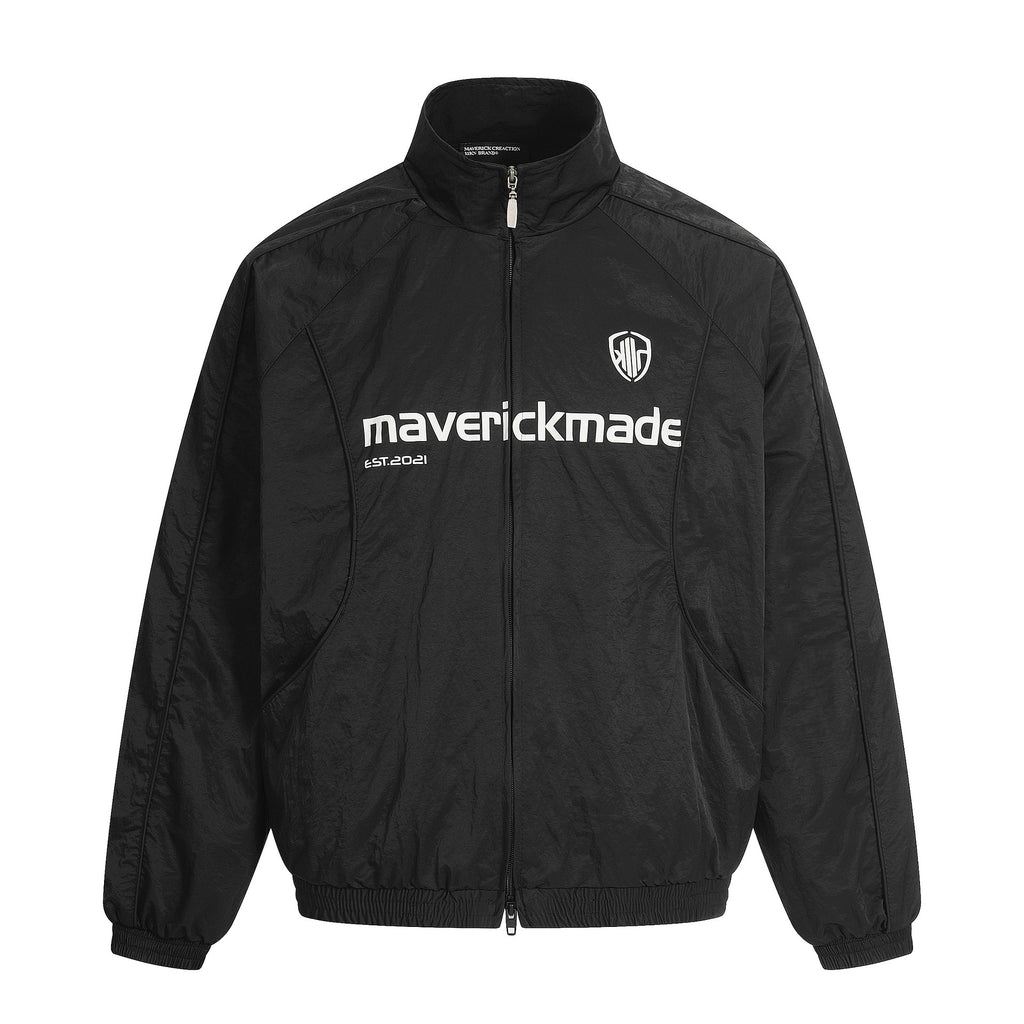 11KN Retro Digital Print Casual Loose Stand-up Jacket