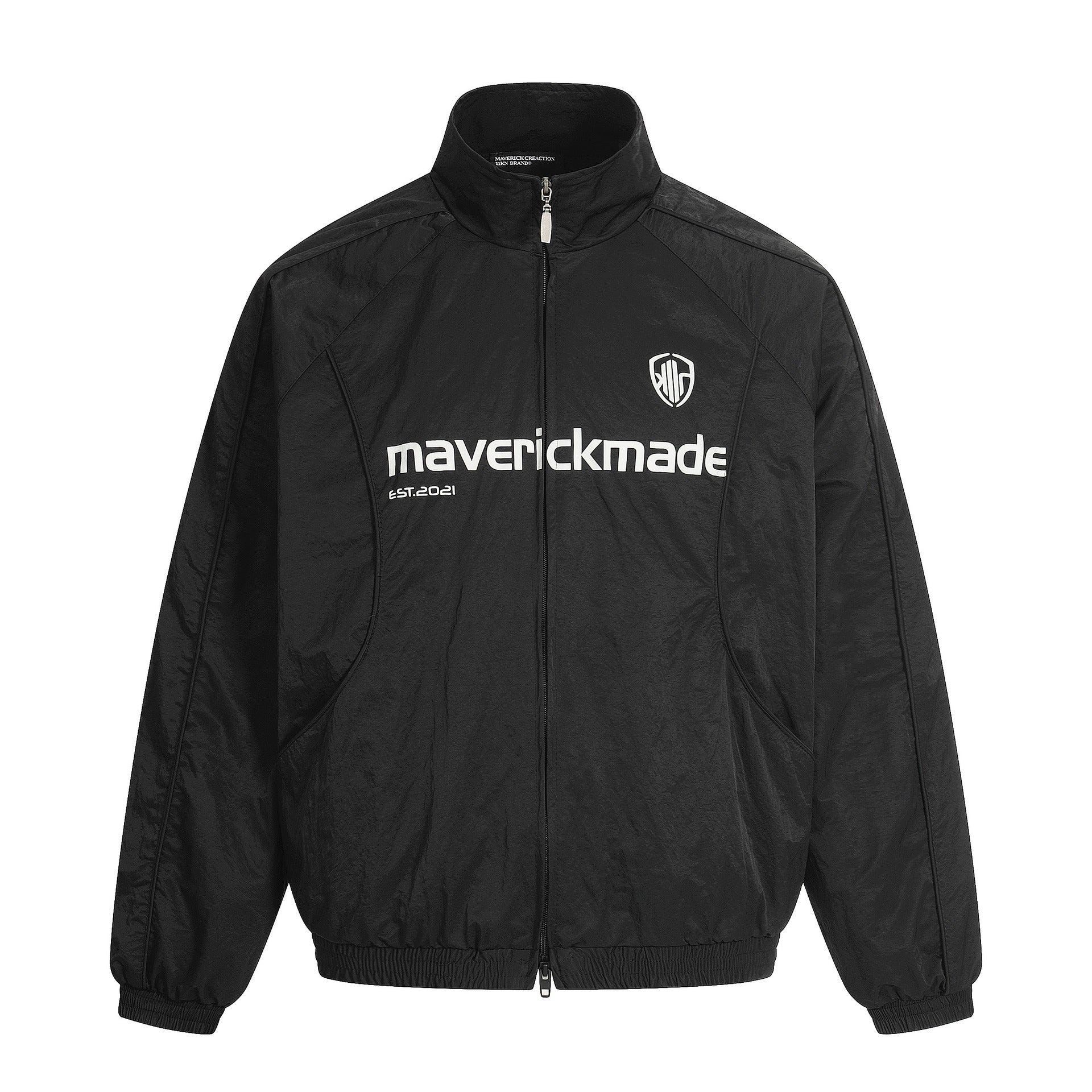 11KN Retro Digital Print Casual Loose Stand-up Jacket