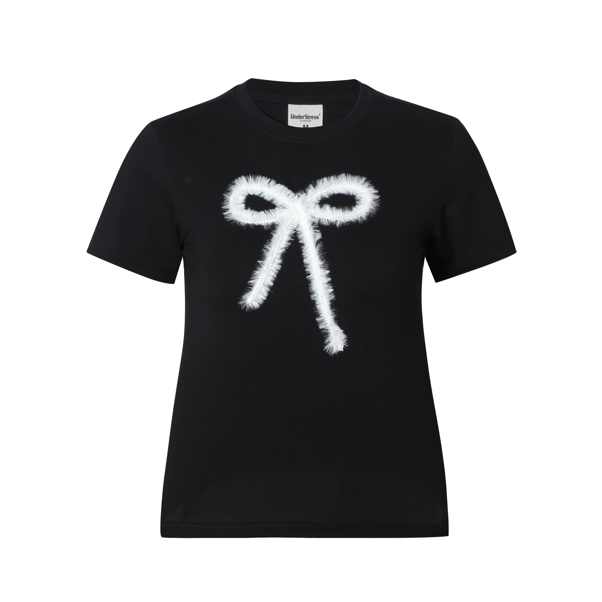 UnderStress Three-dimensional Plush Bow Front Shoulder Tee