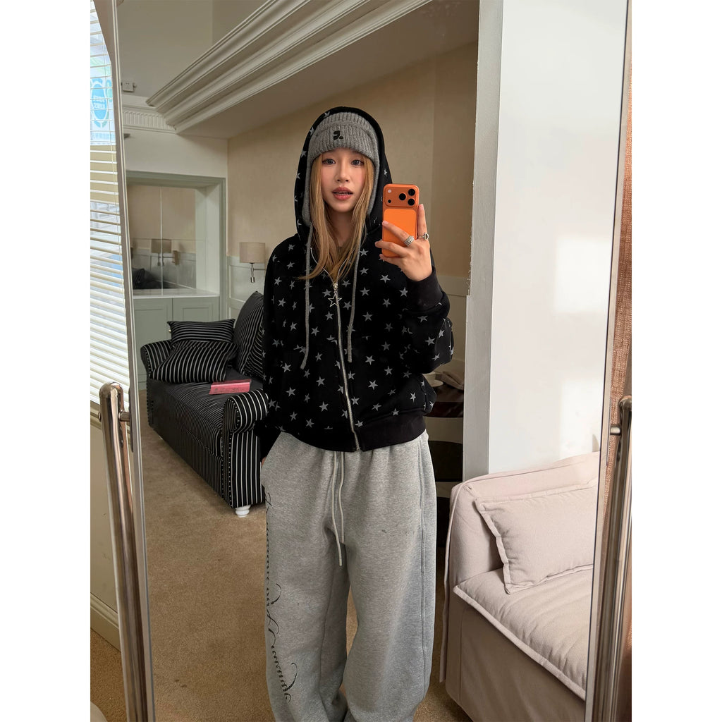 CCYE Star Full Printed Fleece Hooded Shoulder Sweater Jacket