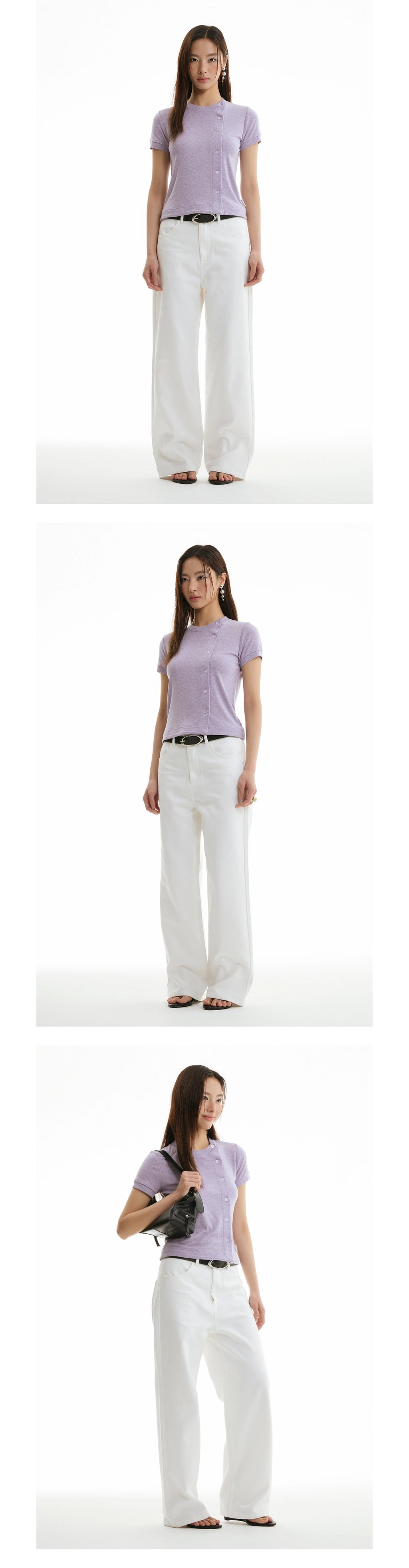 FUNKYFUN Knitted Crew Neck Cardigan Front Shoulder Tee
