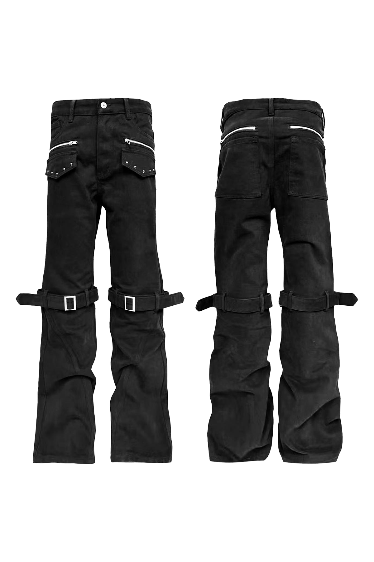 DETW Metal Zipper Strap Adjustable Stacked Jeans