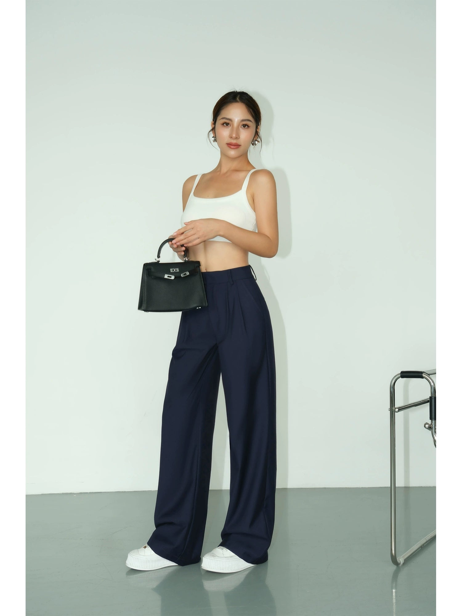 NEVA HU High-waisted Wide-leg Loose Suit Pants