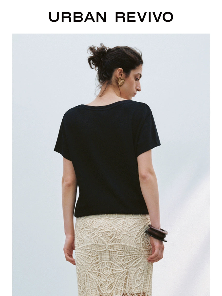 URBAN REVIVO Casual Versatile U-neck Tee