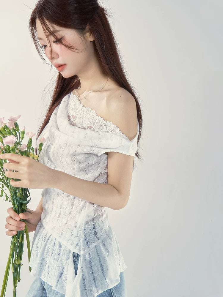 Wildberry Lace Off-the-shoulder Slanted Tee