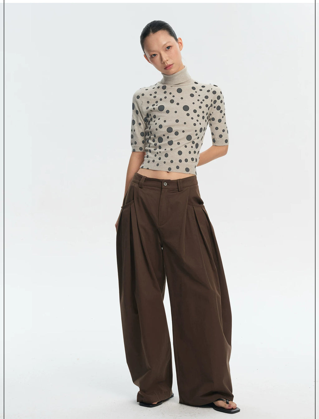 LINY LIBERTY Vintage Irregular Polka Dot Print Turtleneck Tee