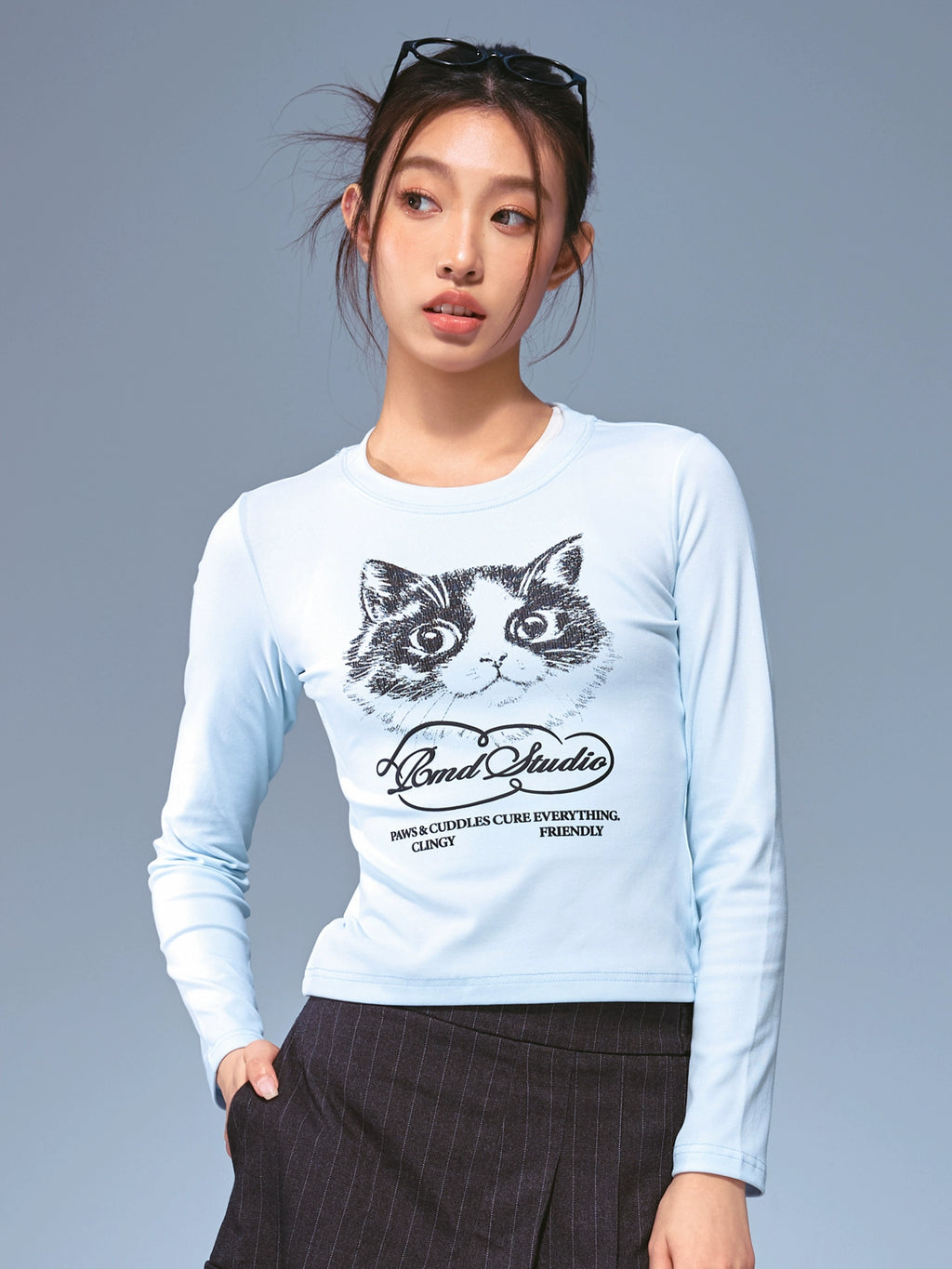 Remedy Cat Print Slim Skinny Long Sleeves
