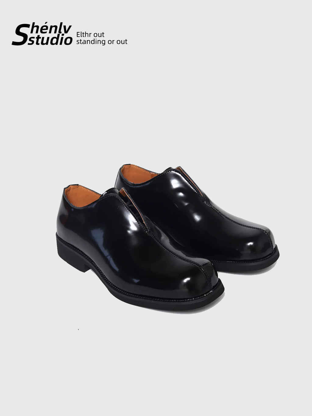 SHENLV STUDIO Glossy Casual Business Round Head Small Leather Shoes