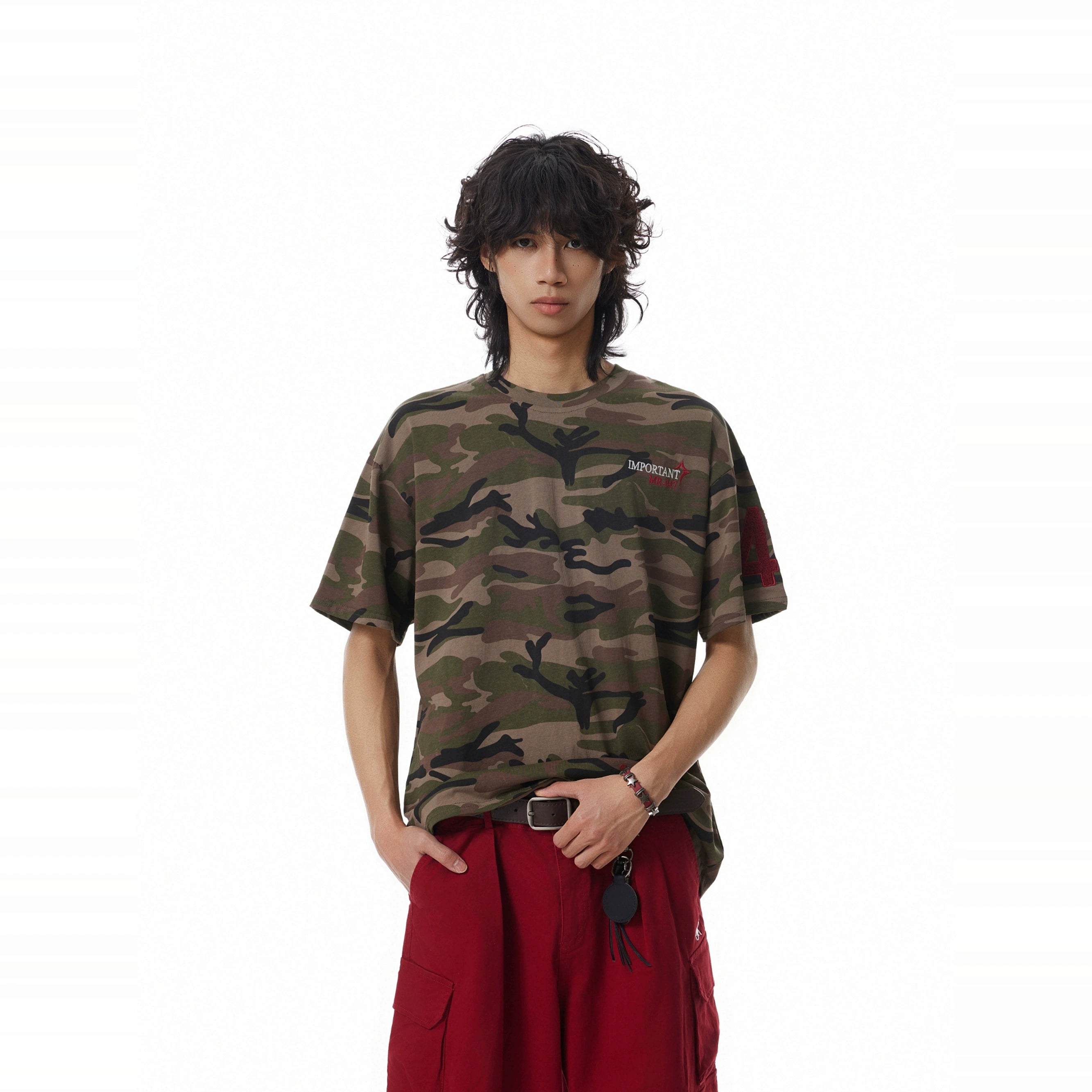 BTSG Niche High Street Embroidery Washed Camouflage Oversized Tee