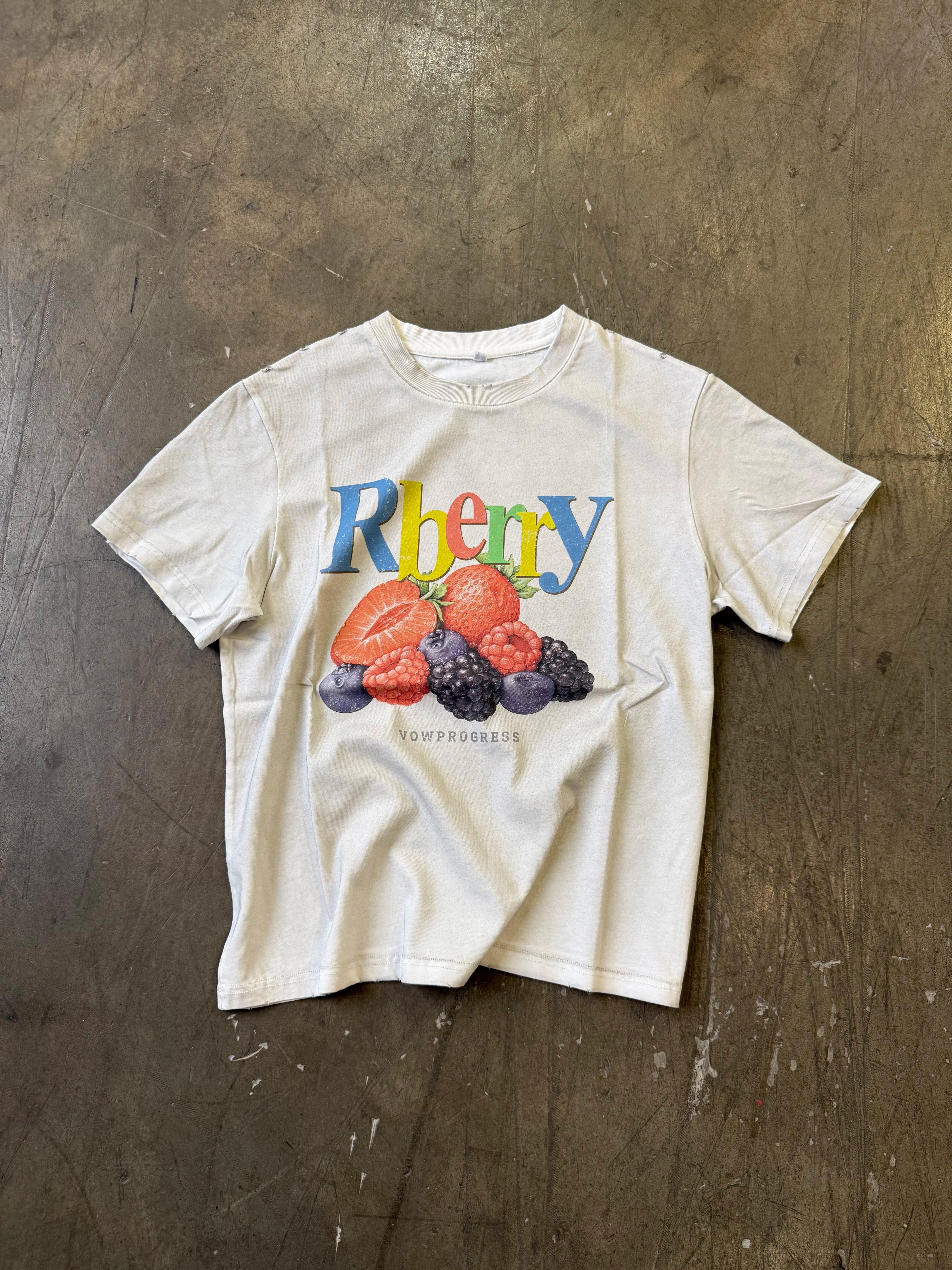 VOWPROGRESS Fruit Print Front Shoulder Casual Tee