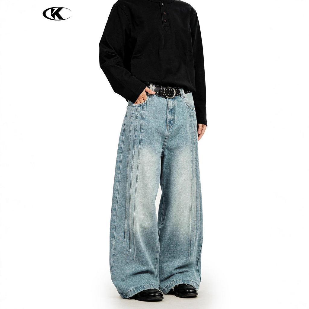 11KN Retro Loose Pleated Three-dimensional Thin Wide-leg Jeans