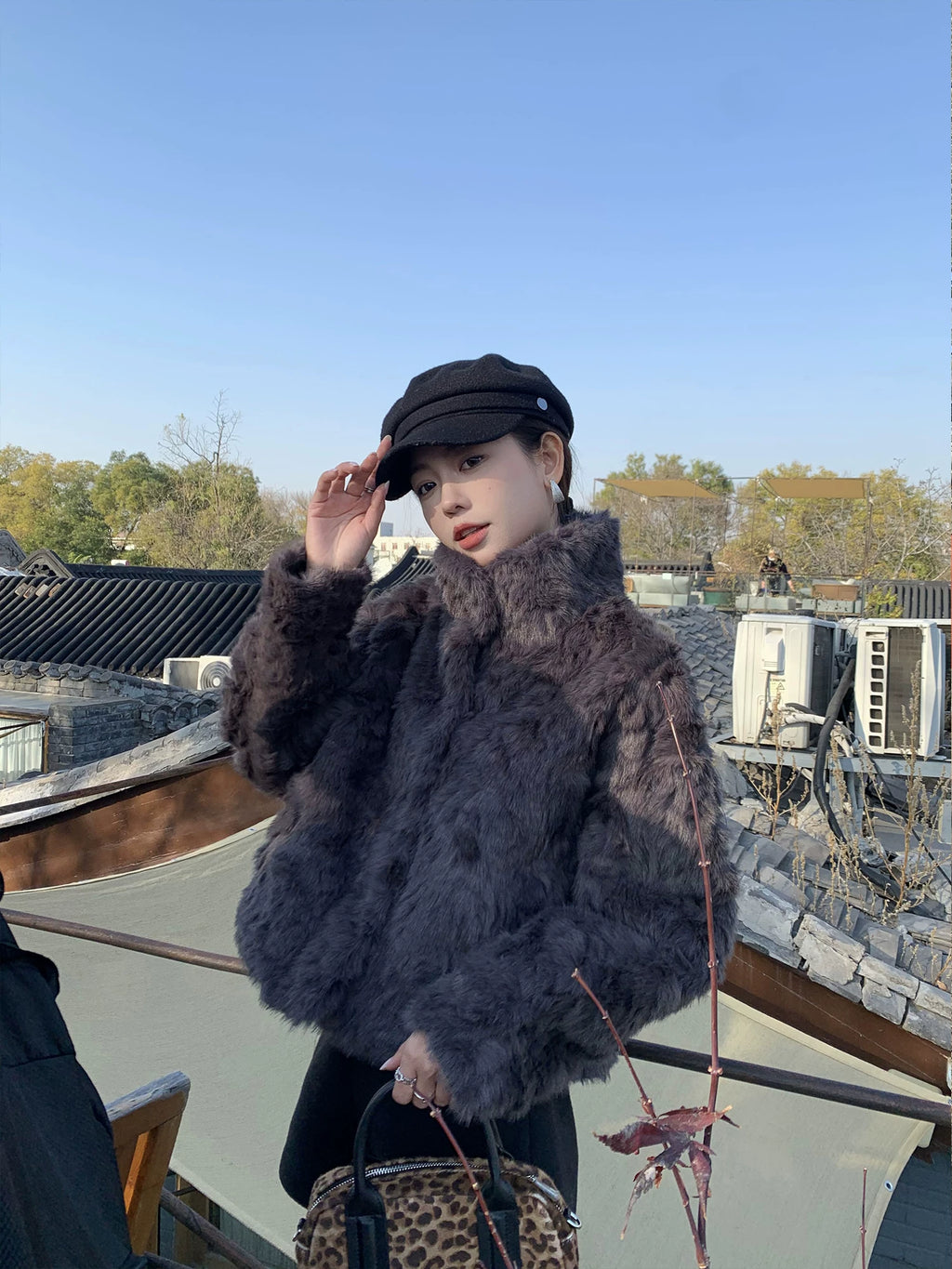 Pusumede Stand-up Collar Warm Short Fluffy Jacket