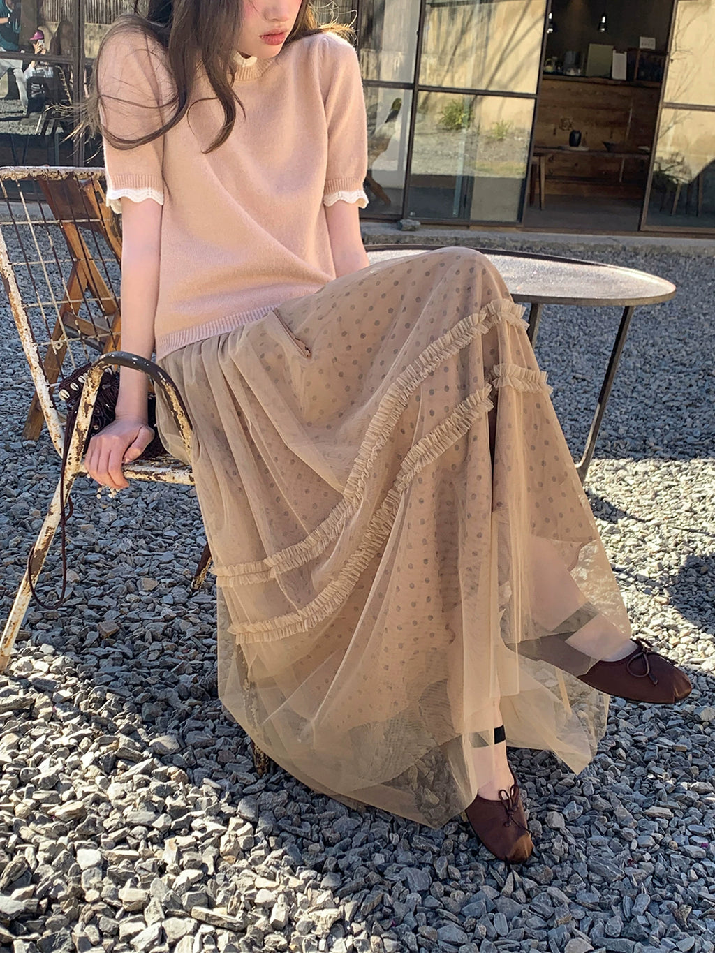 KANO Double Ruffle Edge Mesh Skirt