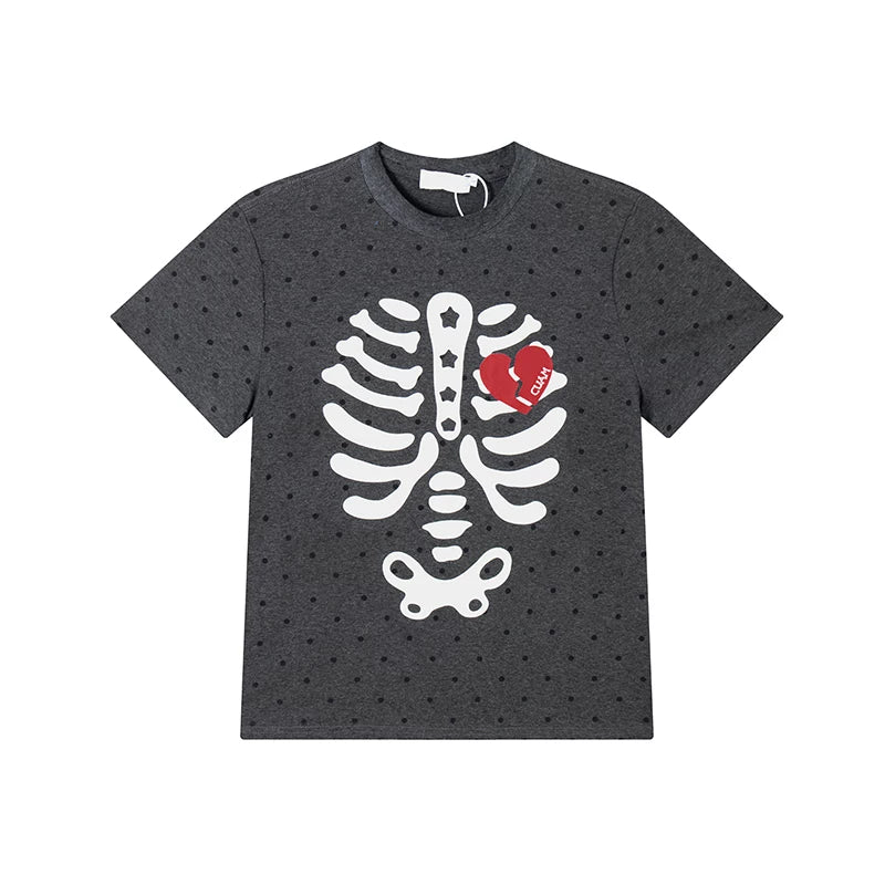 EAHO Skull Polka Dot Print Round Neck Tee