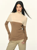 Anna Aneae Contrasting Turtleneck with Knitted Bottom Long Sleeves