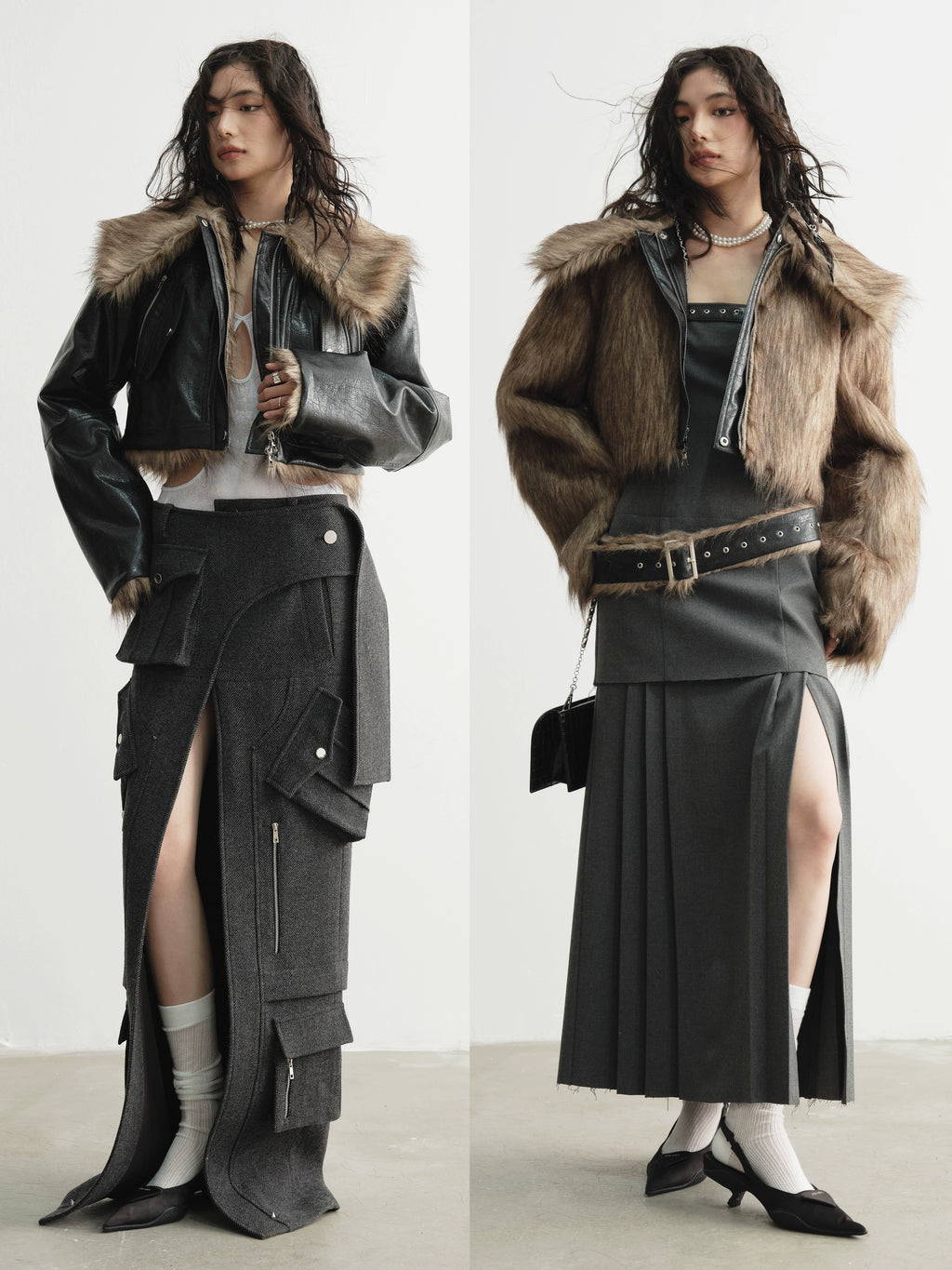 JNYLON Retro Imitation Fur Front and Back Two Wear PU Wallet