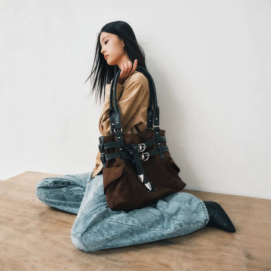 SQUARE x LINY LIBERTY Vintage Belt Buckle Mechanical Locomotive Wind Tote Bag