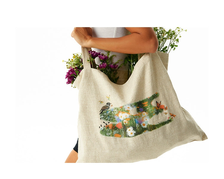 CryingCenter 3C Flower and Bird Large Capacity Linen Canvas Bag