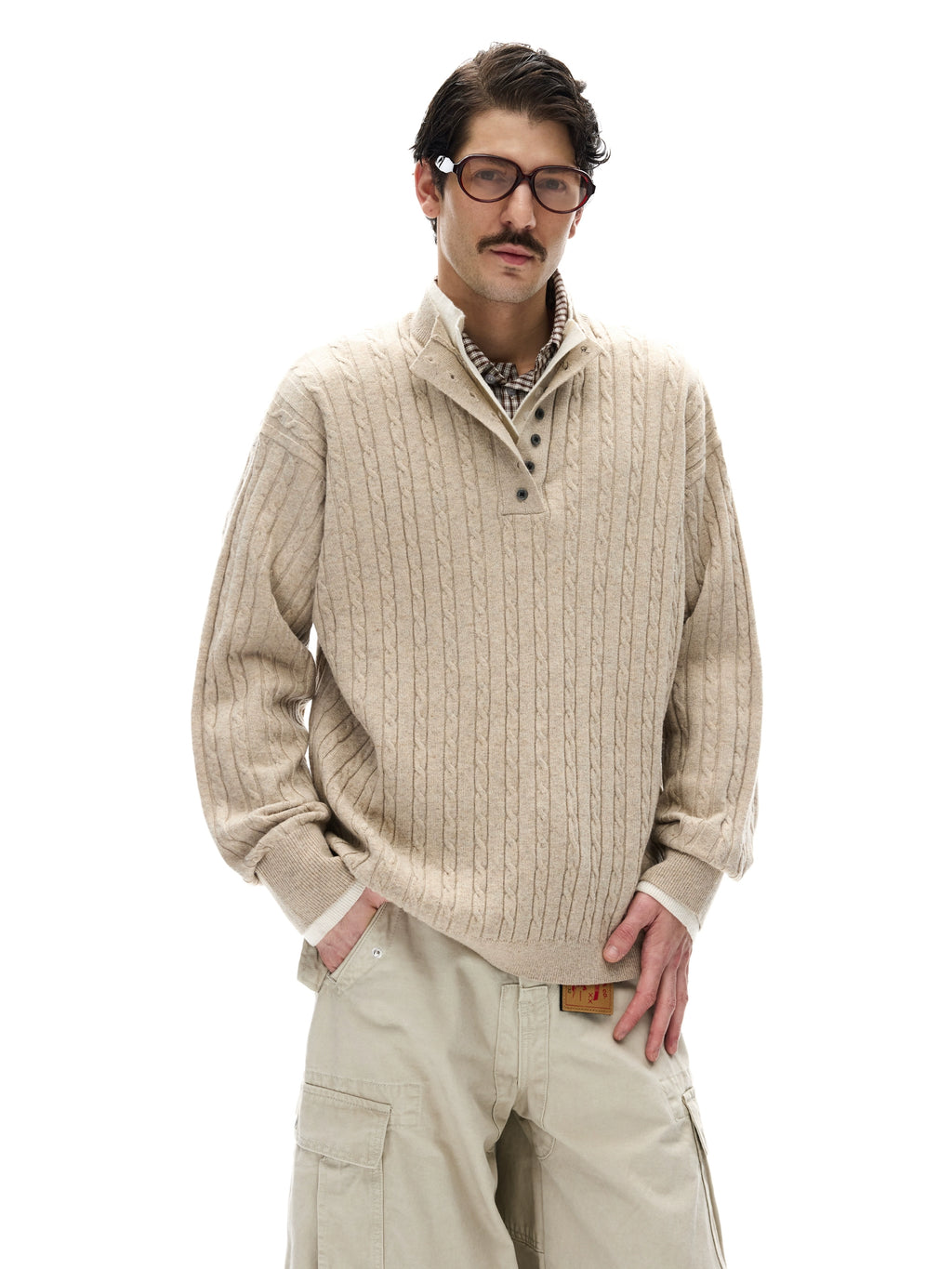 MADWITCH Fake Two-piece Design Twist-knit Sweater