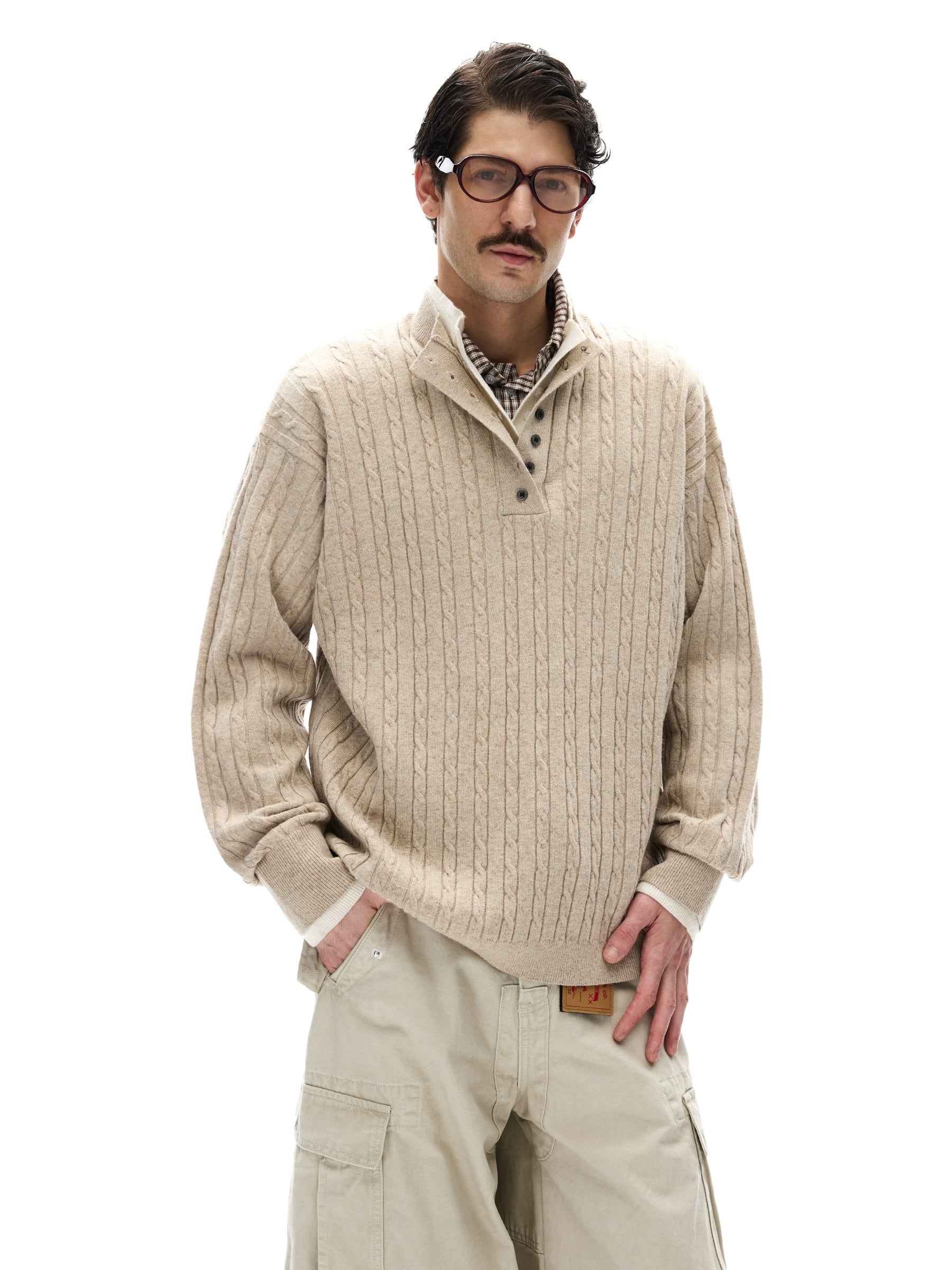 MADWITCH Fake Two-piece Design Twist-knit Sweater