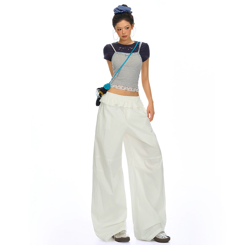 KPSR Lace Waist Casual Versatile Wide Leg Pants