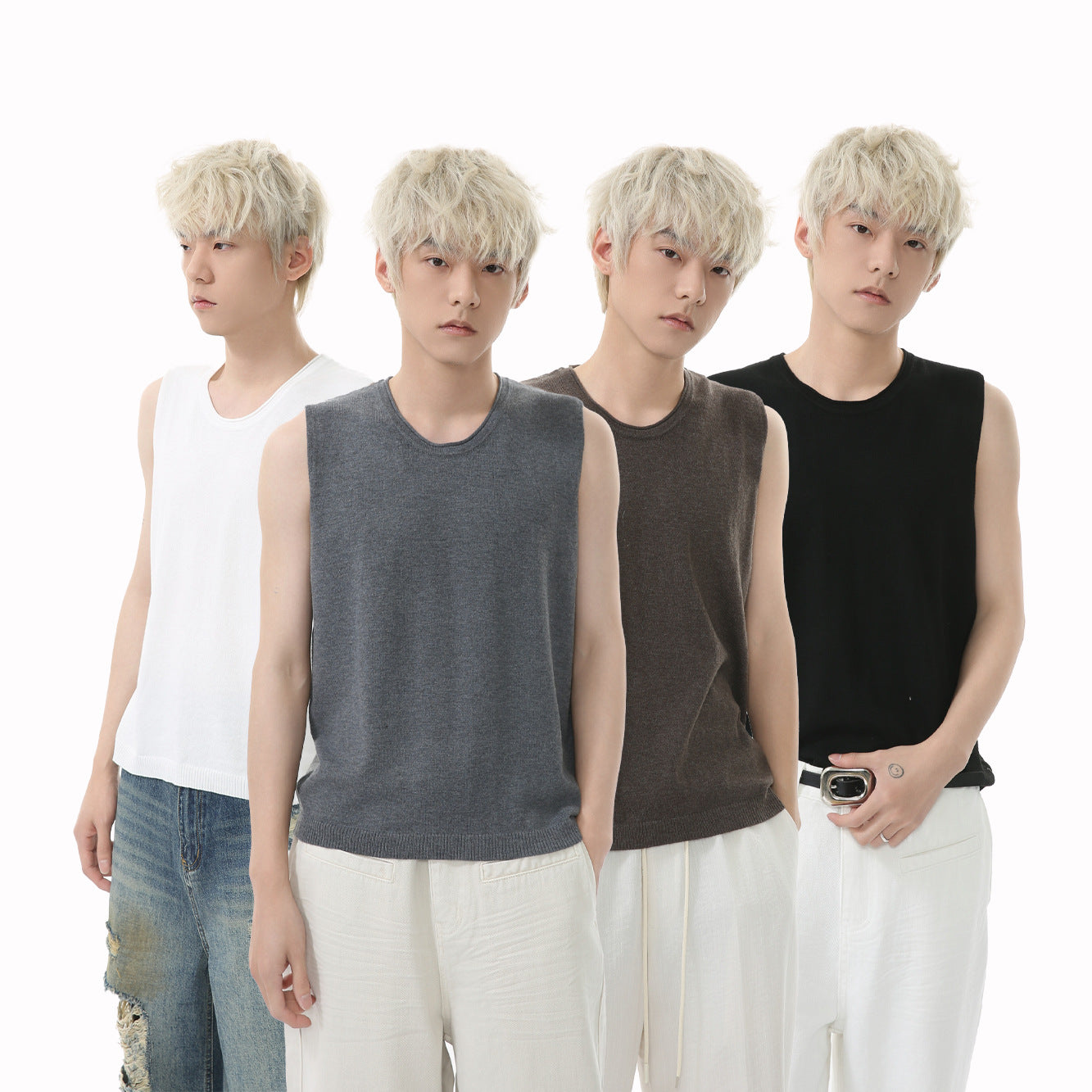 MTLCLOTHES Korean Round Neck Loose Sleeveless Knitted Vest