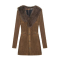 LLROGE Slim Temperament V-neck Fur Collar Dress