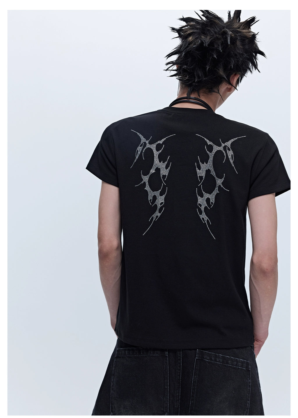 SGW "Wings of Thorns" Hot Diamond Subculture Elastic Slim Sleeve Short Sleeve Tee