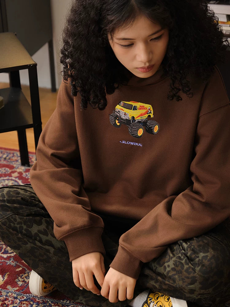 Battles Vintage Loose Embroidered Hooded Sweater