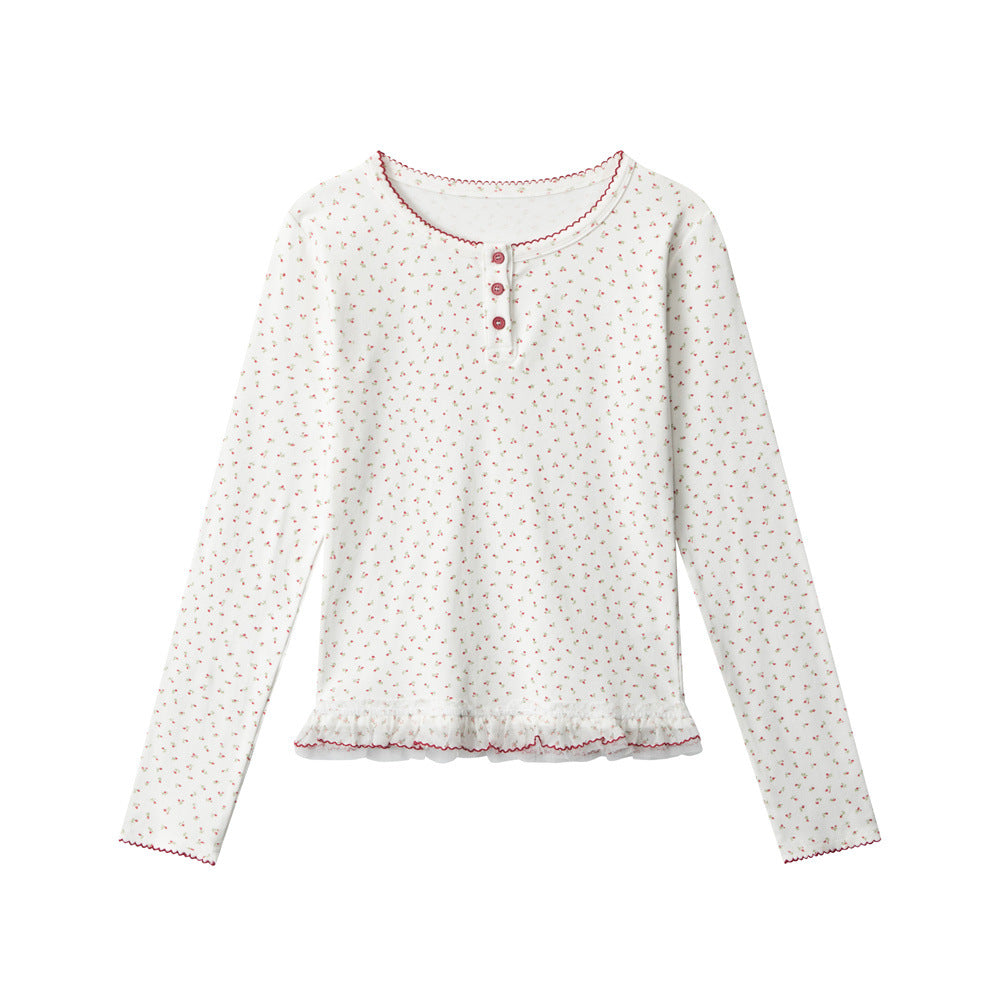 Nariele Floral Sweet Stitching Lace Long Sleeve