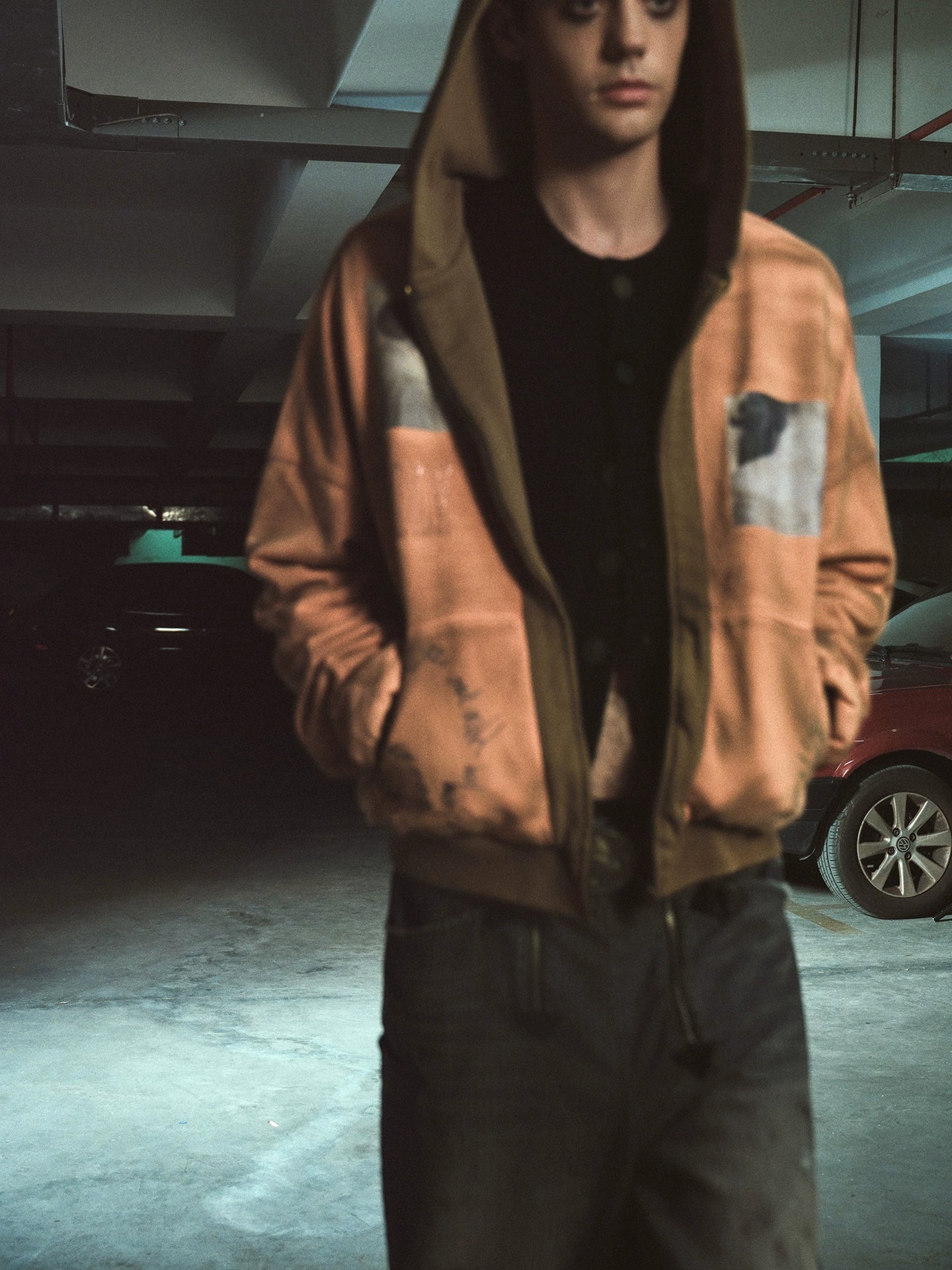 RICHILL Contrasting Color Hand-drawn Illustration Hooded Sweater