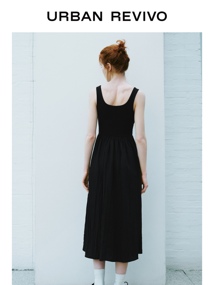 URBAN REVIVO Simple Splicing Waist Vest Suspender Dress