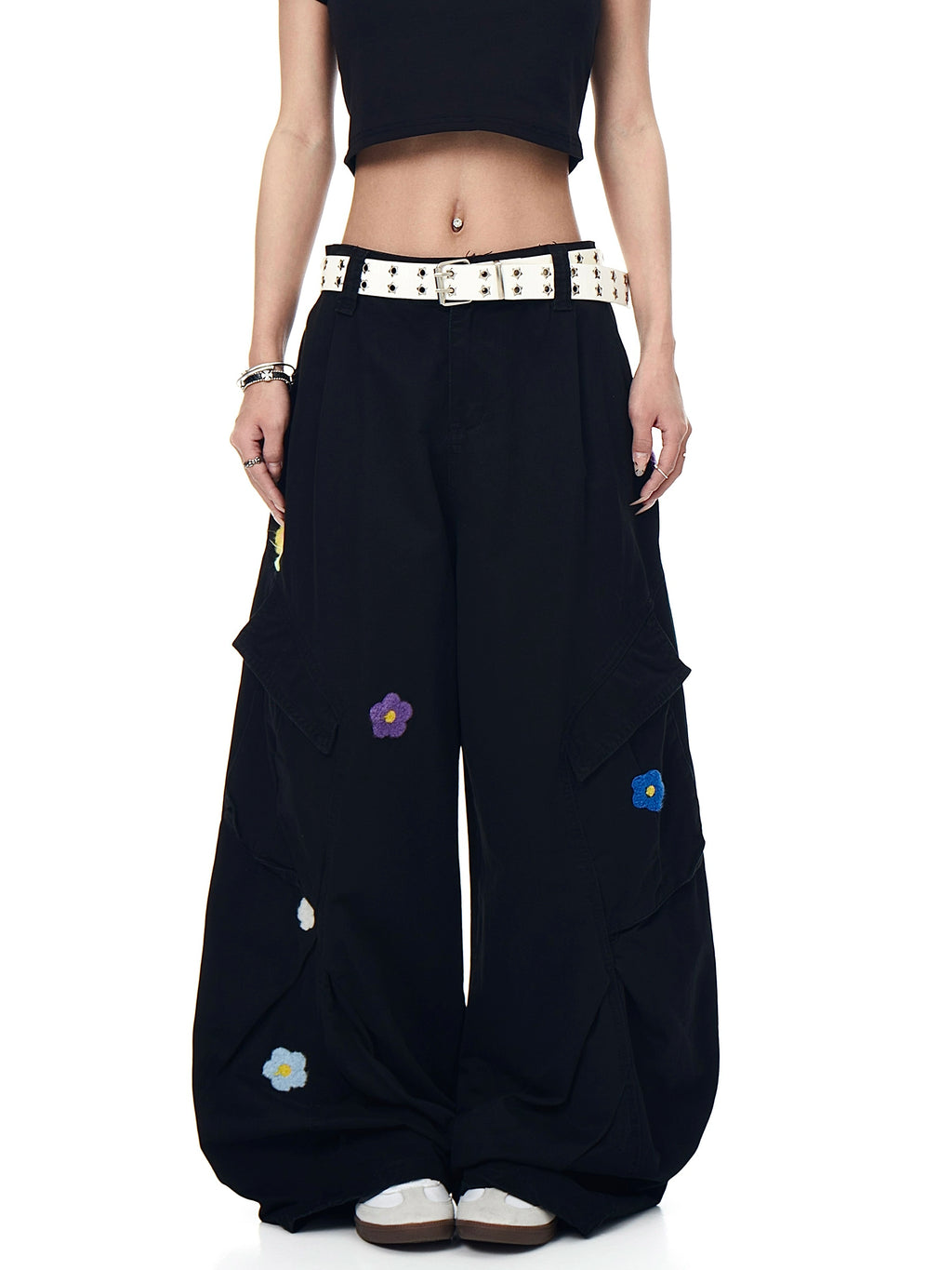 BLACKLISTS Old Flower-embroidered Wide-leg Scimitar Pants