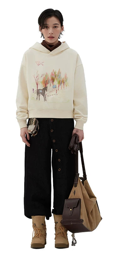 Sameuoo Asymmetrical Breasted Denim Straight-leg Pants