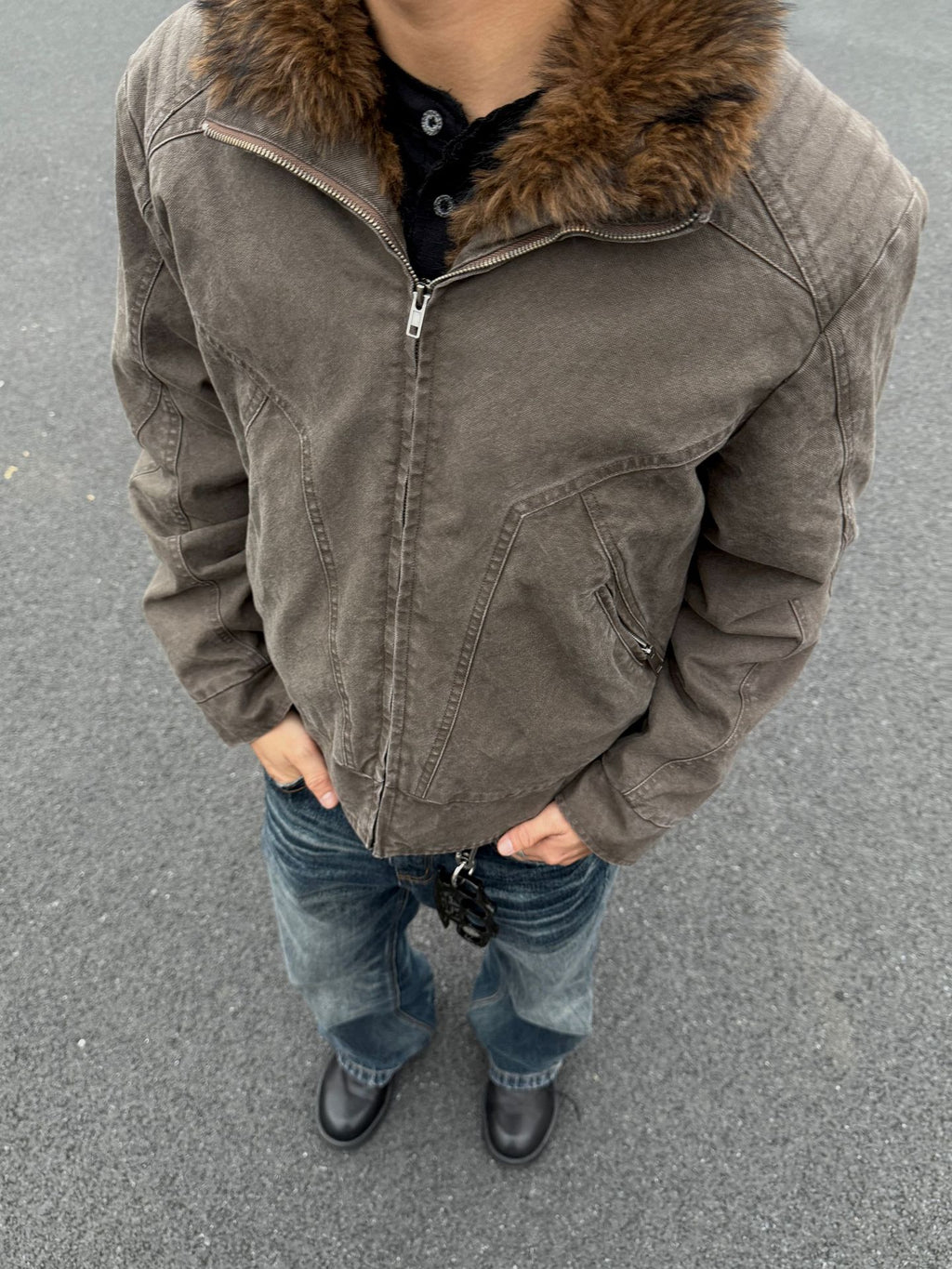 EME Stand-up Neck Zip Vintage Jacket