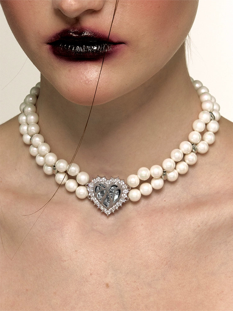 1JINN Retro Heavy Industry Full of Glittering Diamond Temperament Pearl Neck Chain