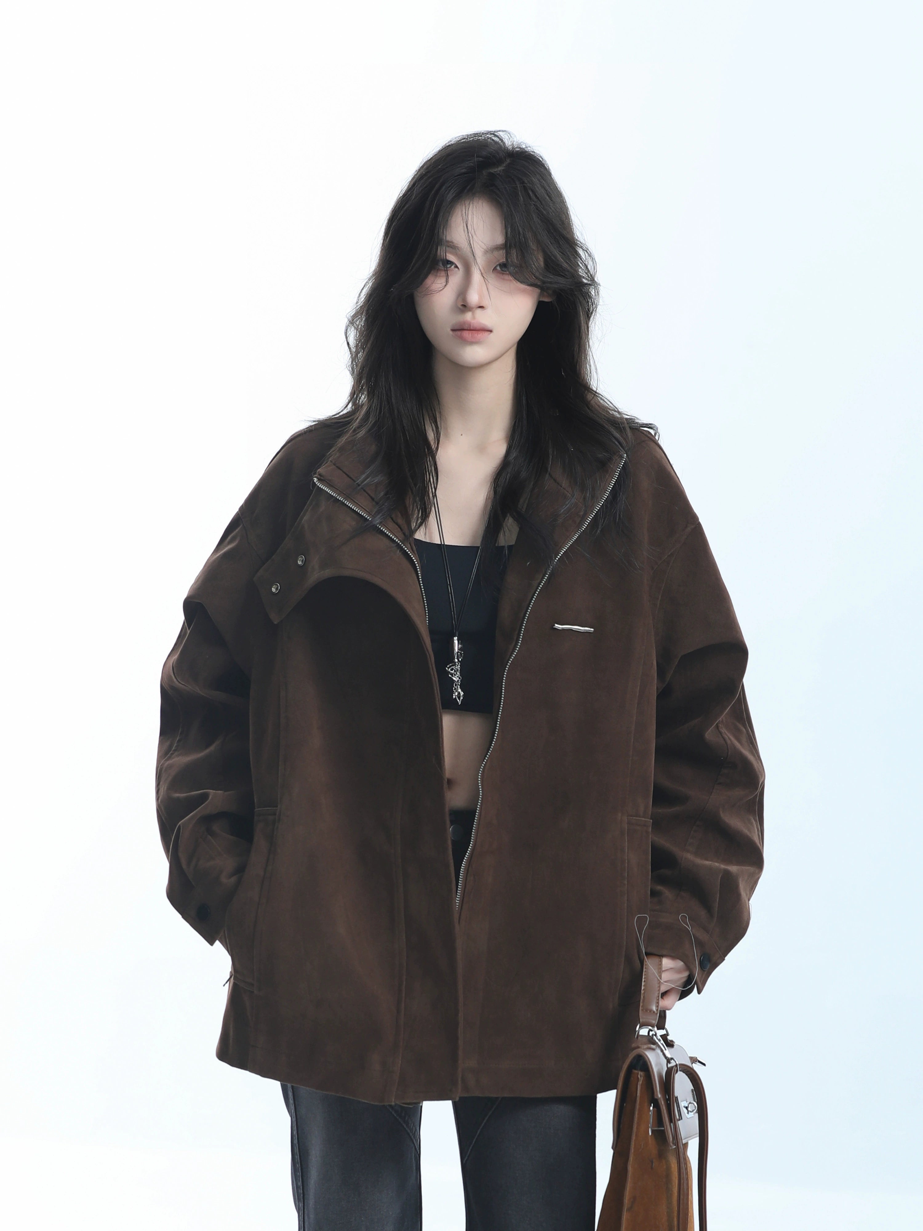 Zuocisankon Vintage Niche Loose Zipper Jacket