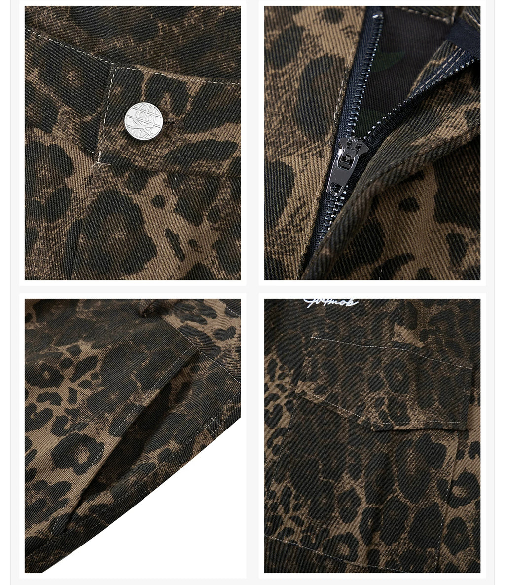 404MOB Retro Leopard Print Wide-leg Cargo Pants