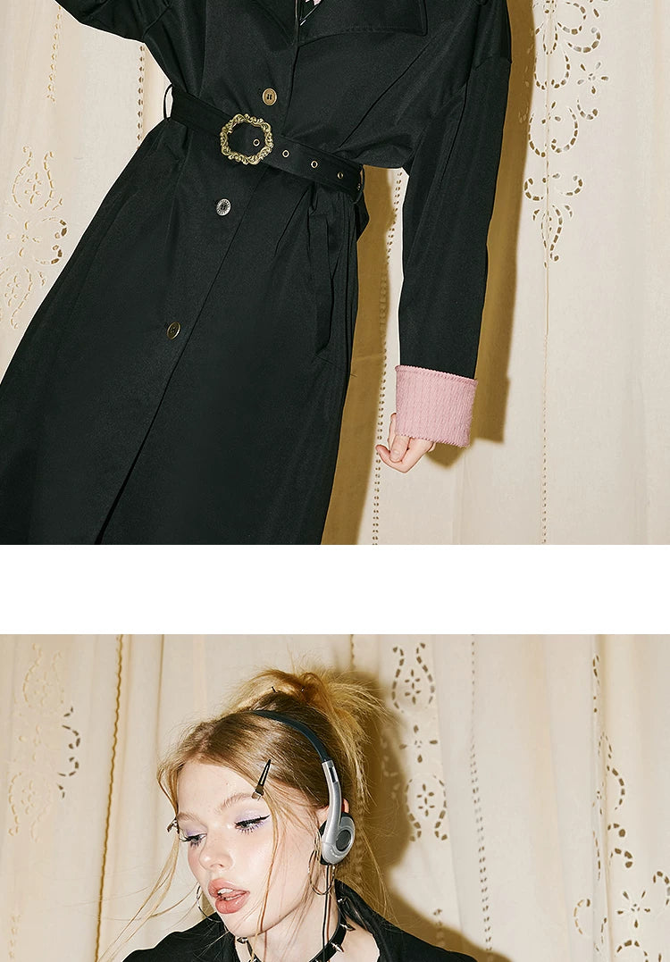 Imone Retro Lapel Splicing Trench Coat Women's Coat
