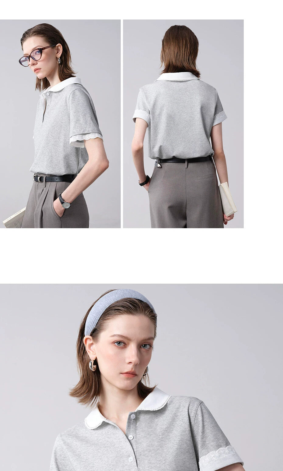 Giordano Stitching Lace Doll Collar Tee