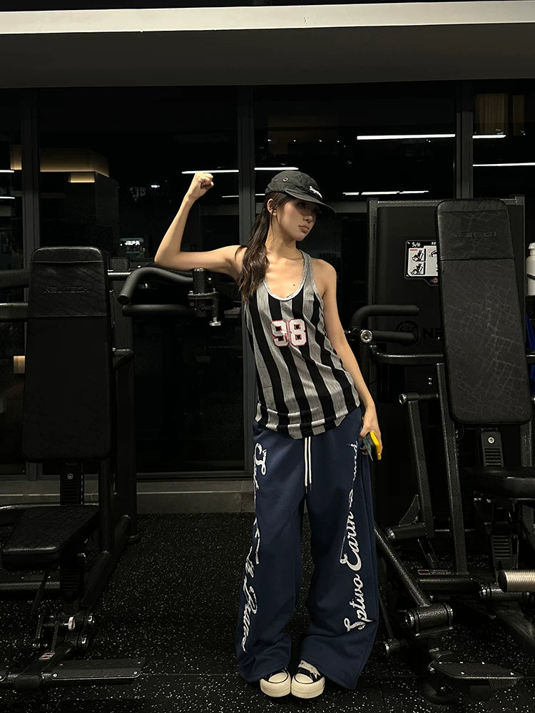 EAHO Side Letter Print Drawstring Wide Leg Sweatpants
