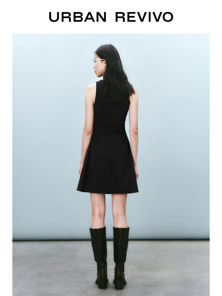URBAN REVIVO Pleated Waist Slim Sleeveless Dress