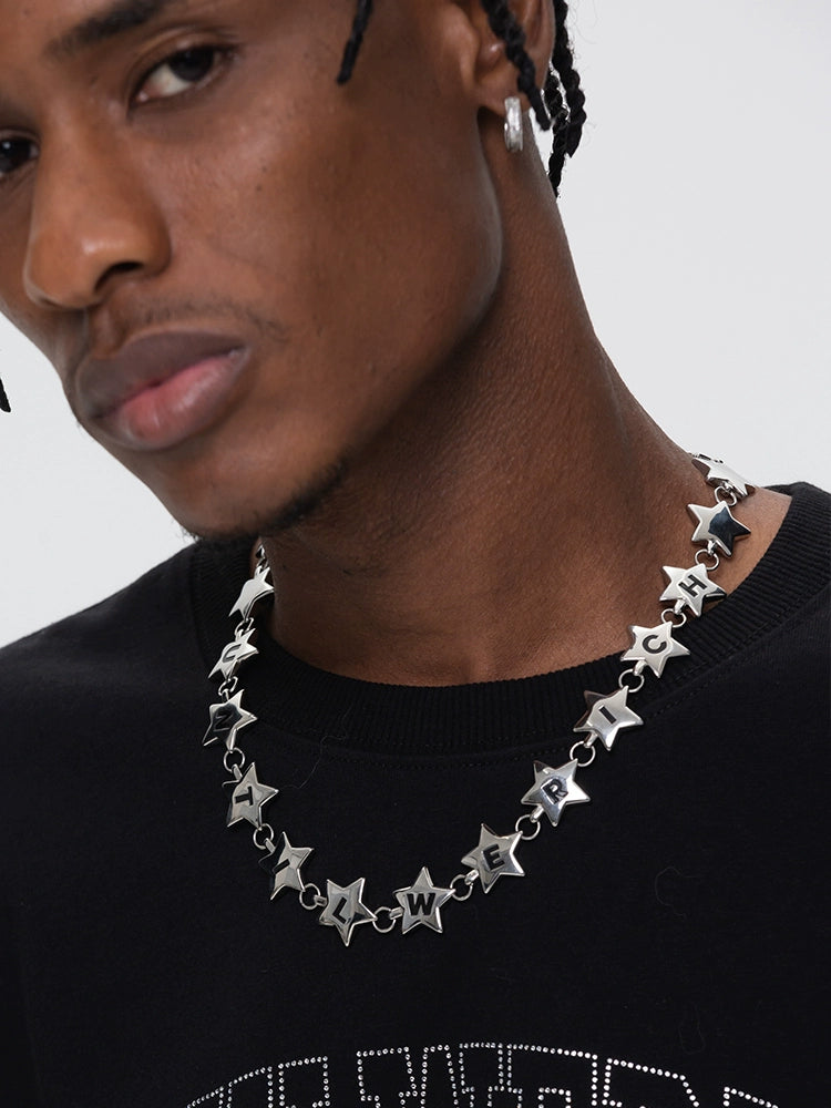 UNTILWERICH Five Star Necklace Letter Titanium Steel Necklace