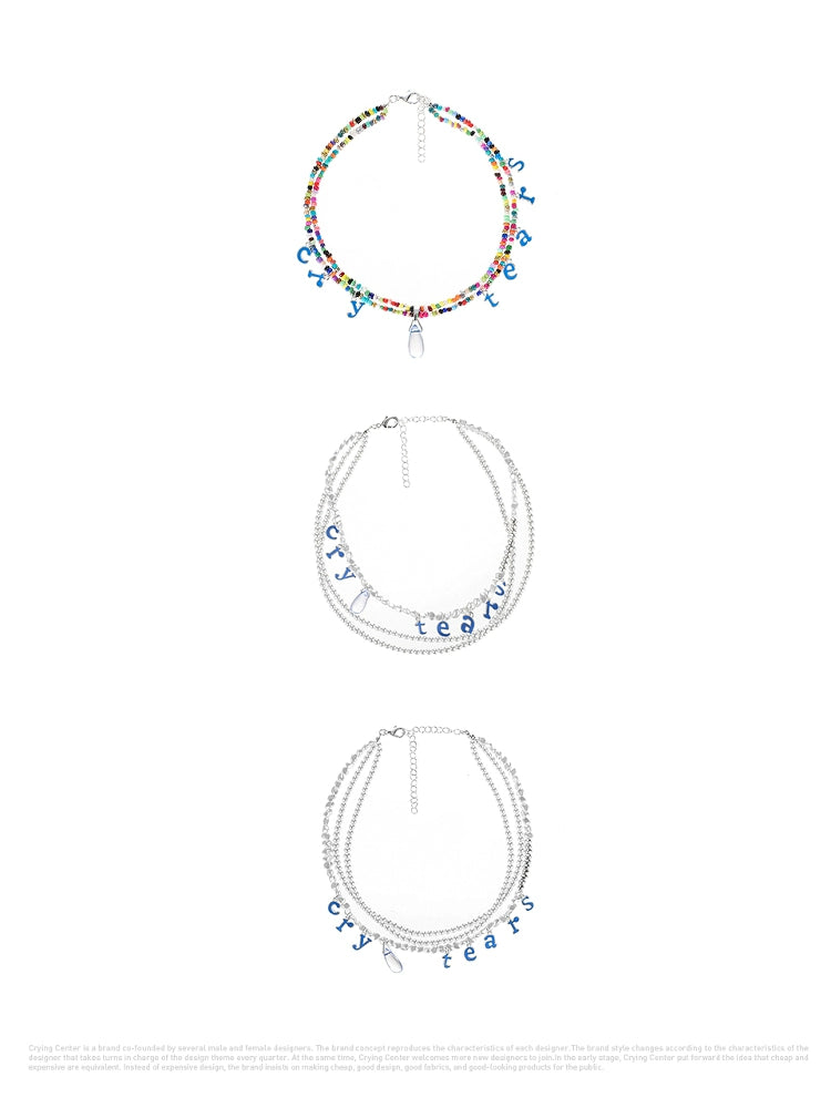 CryingCenter Colored Bean Beads, Pearl Letter Pendant, Tear Necklace
