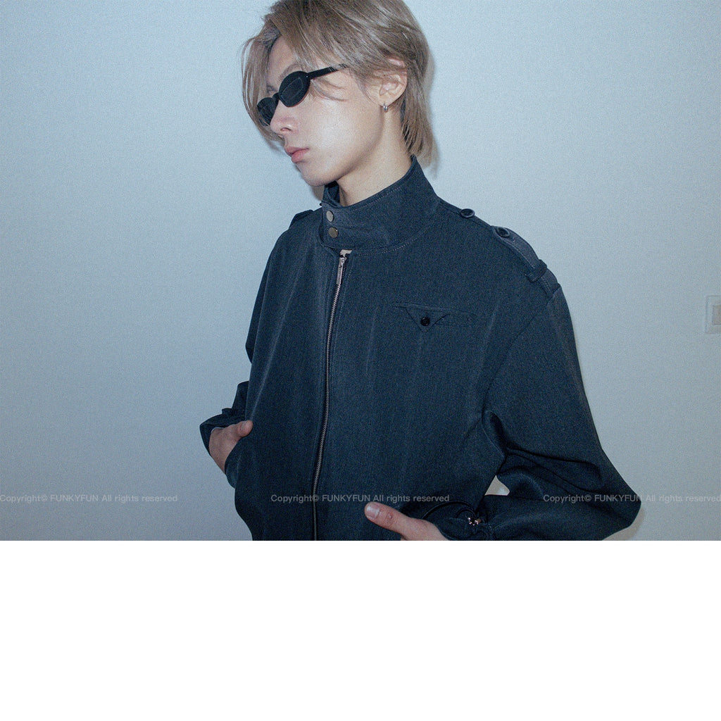 FUNKYFUN Silhouette Short Wide Drawstring Stand-up Collar Suit Jacket