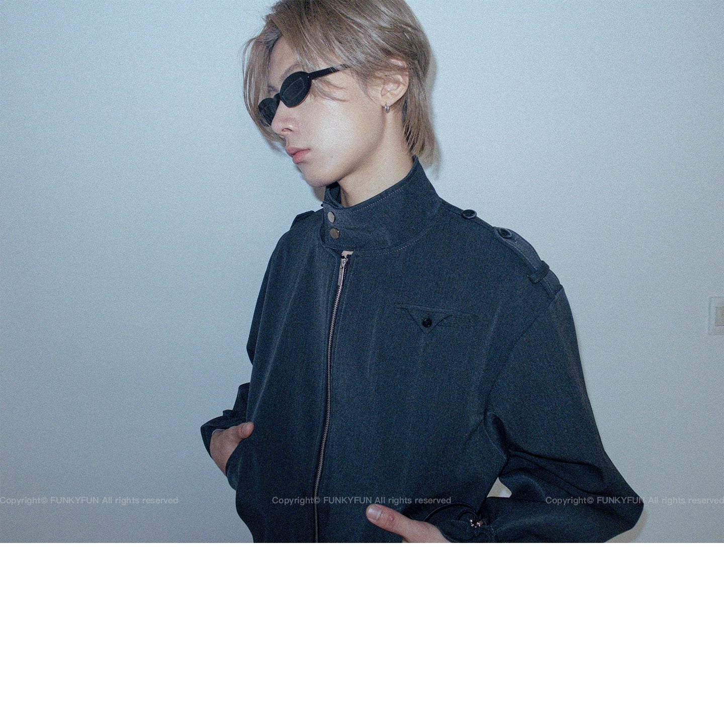 FUNKYFUN Silhouette Short Wide Drawstring Stand-up Collar Suit Jacket